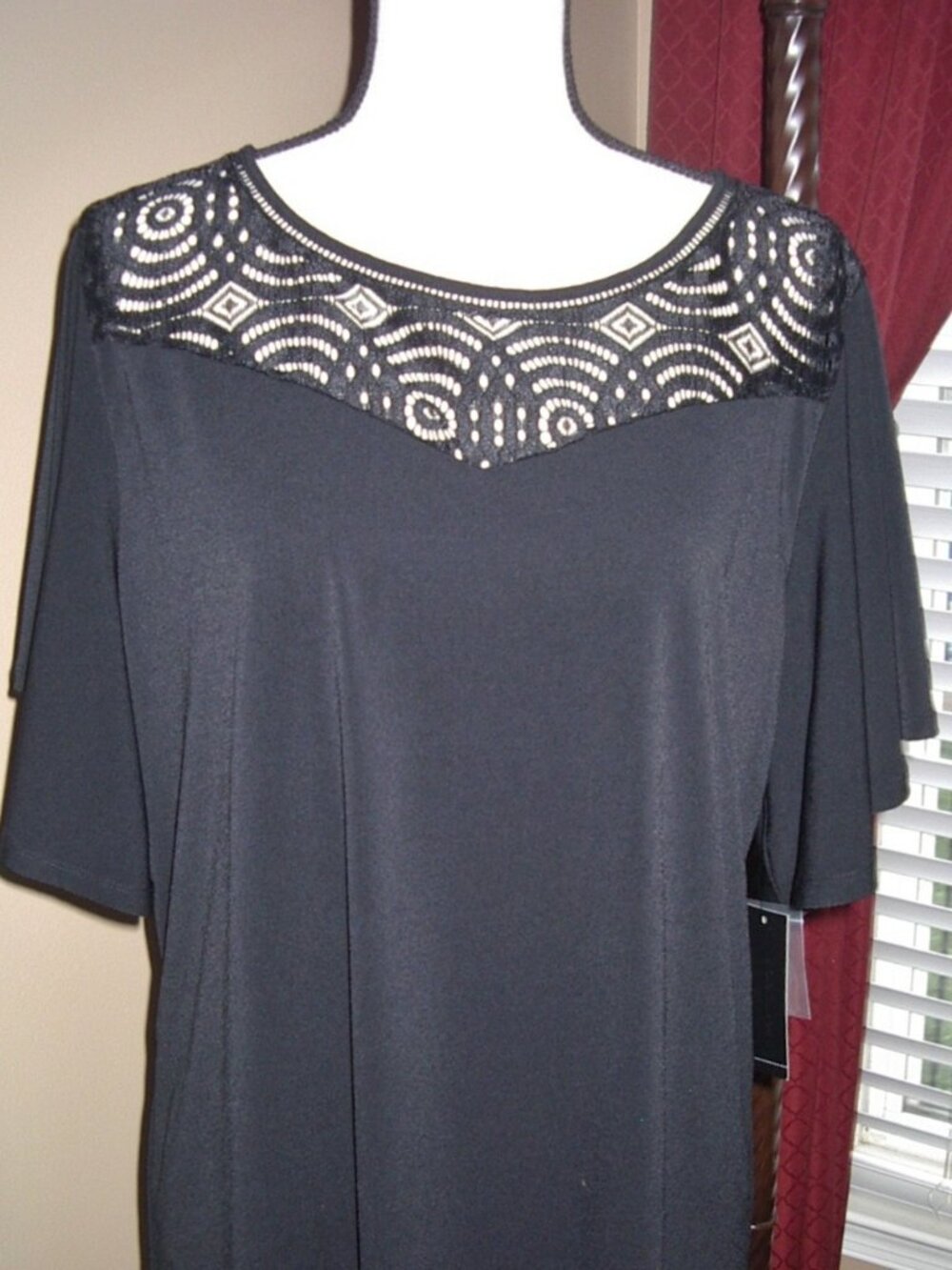NWT $37 WORTHINGTON BLACK LACE NECK STRETCH TOP BLOUSE SZ XL EXTRA LARGE
